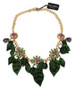 Dolce & Gabbana Floral Crystal Charm Gold Brass Statement Necklace - GENUINE AUTHENTIC BRAND LLC  