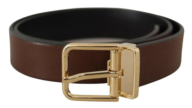 Dolce & Gabbana Brown Classic Leather Gold Tone Metal Buckle Belt - GENUINE AUTHENTIC BRAND LLC  