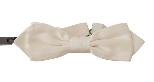 Dolce & Gabbana White Solid Silk Adjustable Neck Papillon Tie - GENUINE AUTHENTIC BRAND LLC  