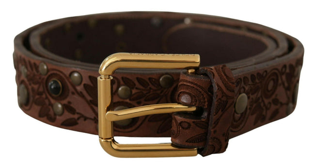 Dolce & Gabbana Brown Calf Leather Embossed Gold Metal Buckle - GENUINE AUTHENTIC BRAND LLC  