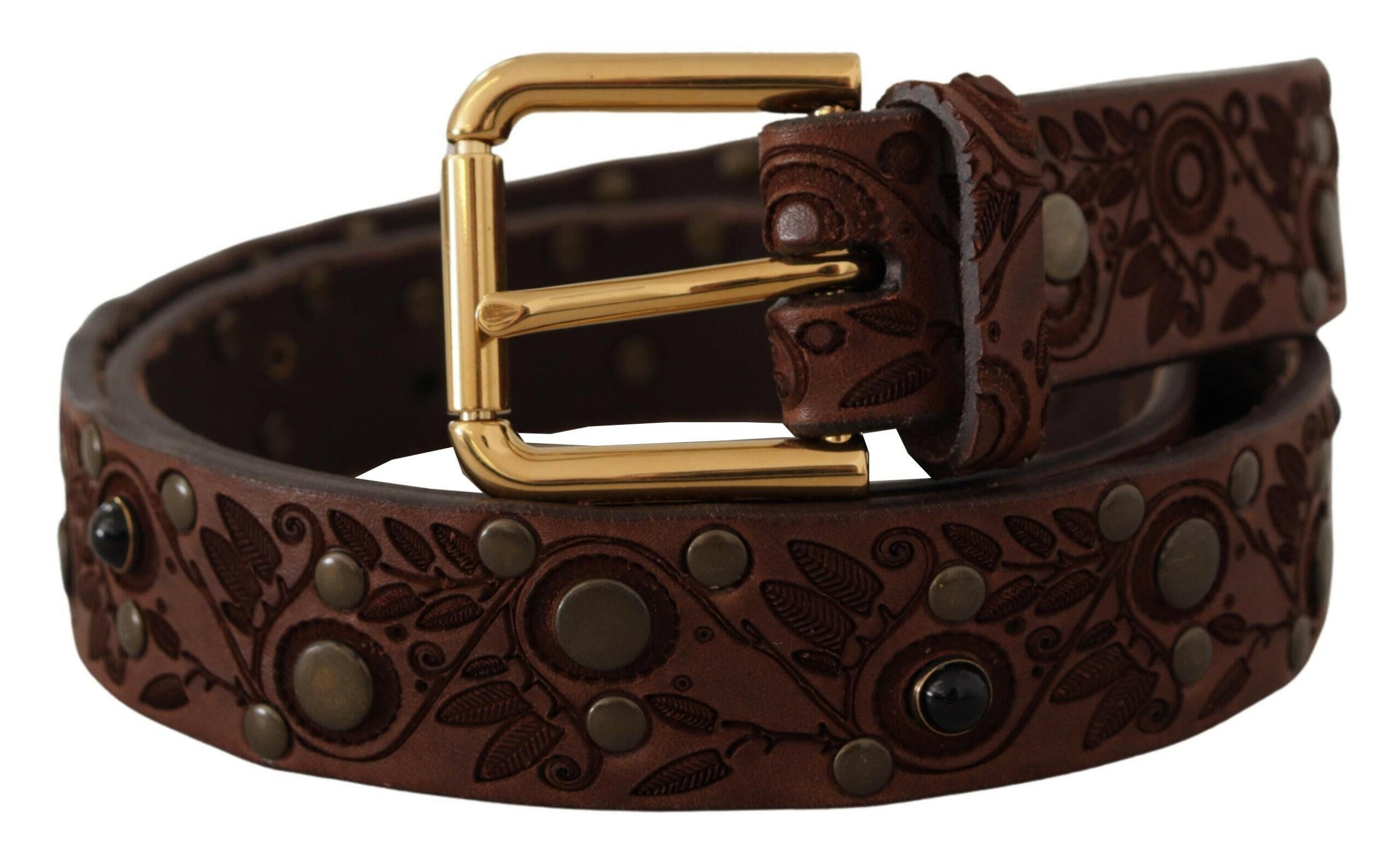Dolce & Gabbana Brown Calf Leather Embossed Gold Metal Buckle - GENUINE AUTHENTIC BRAND LLC  