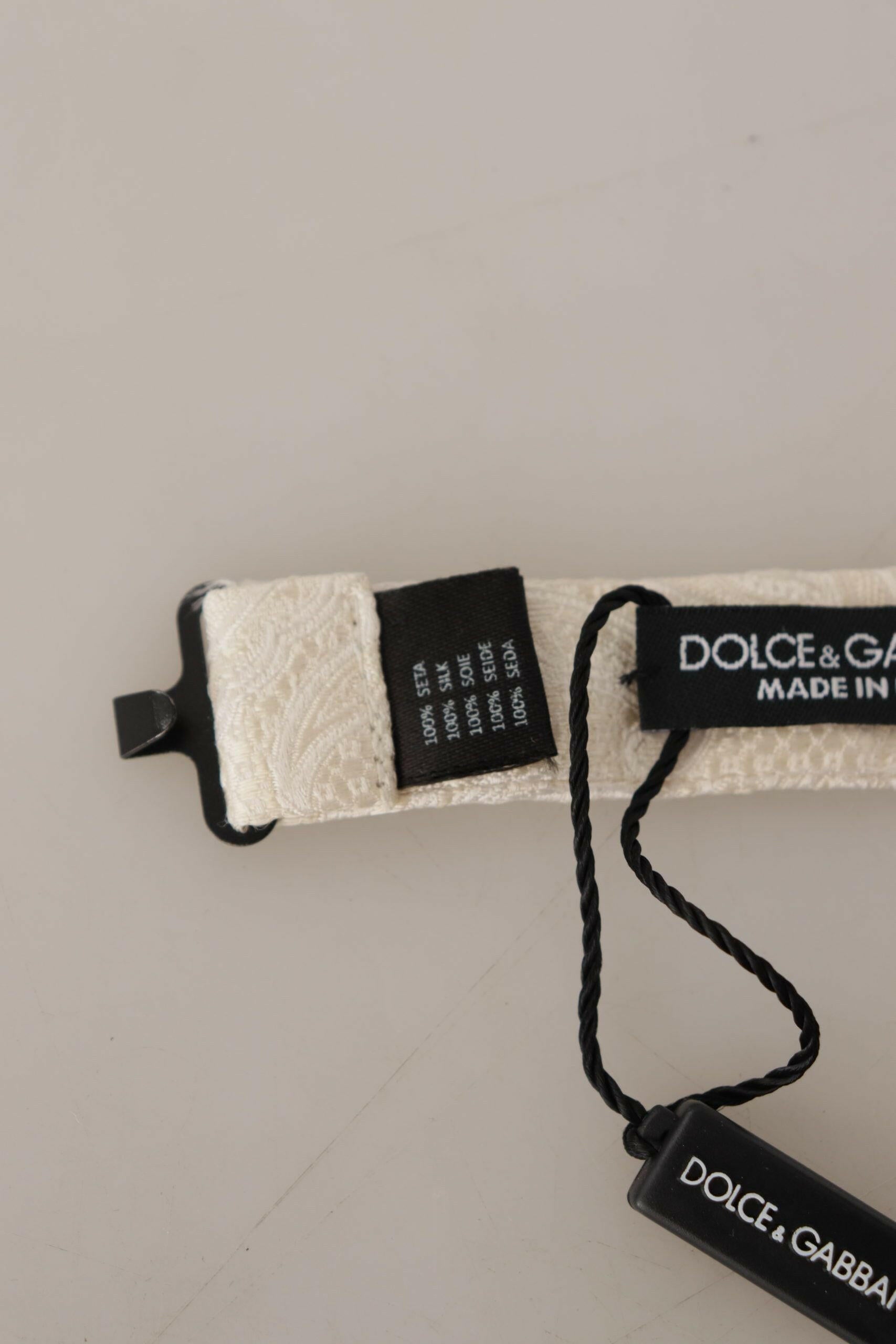 Dolce & Gabbana Off-White 100% Silk Slim Adjustable Neck Papillon Tie - GENUINE AUTHENTIC BRAND LLC  