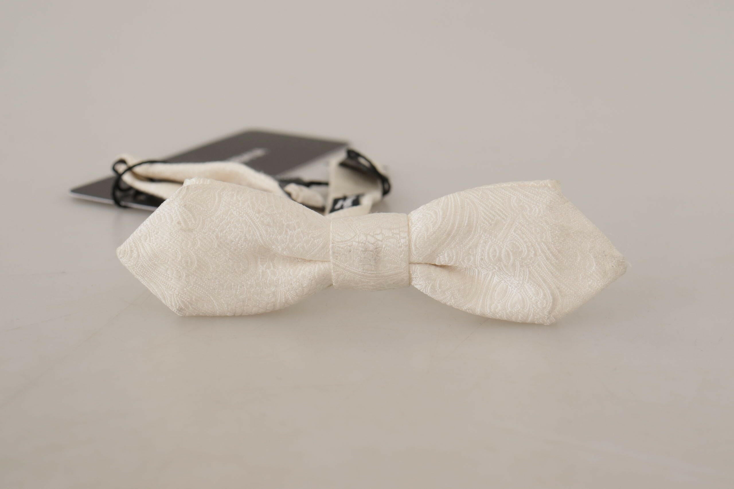 Dolce & Gabbana White 100% Silk Slim Adjustable Neck Papillon Tie - GENUINE AUTHENTIC BRAND LLC  