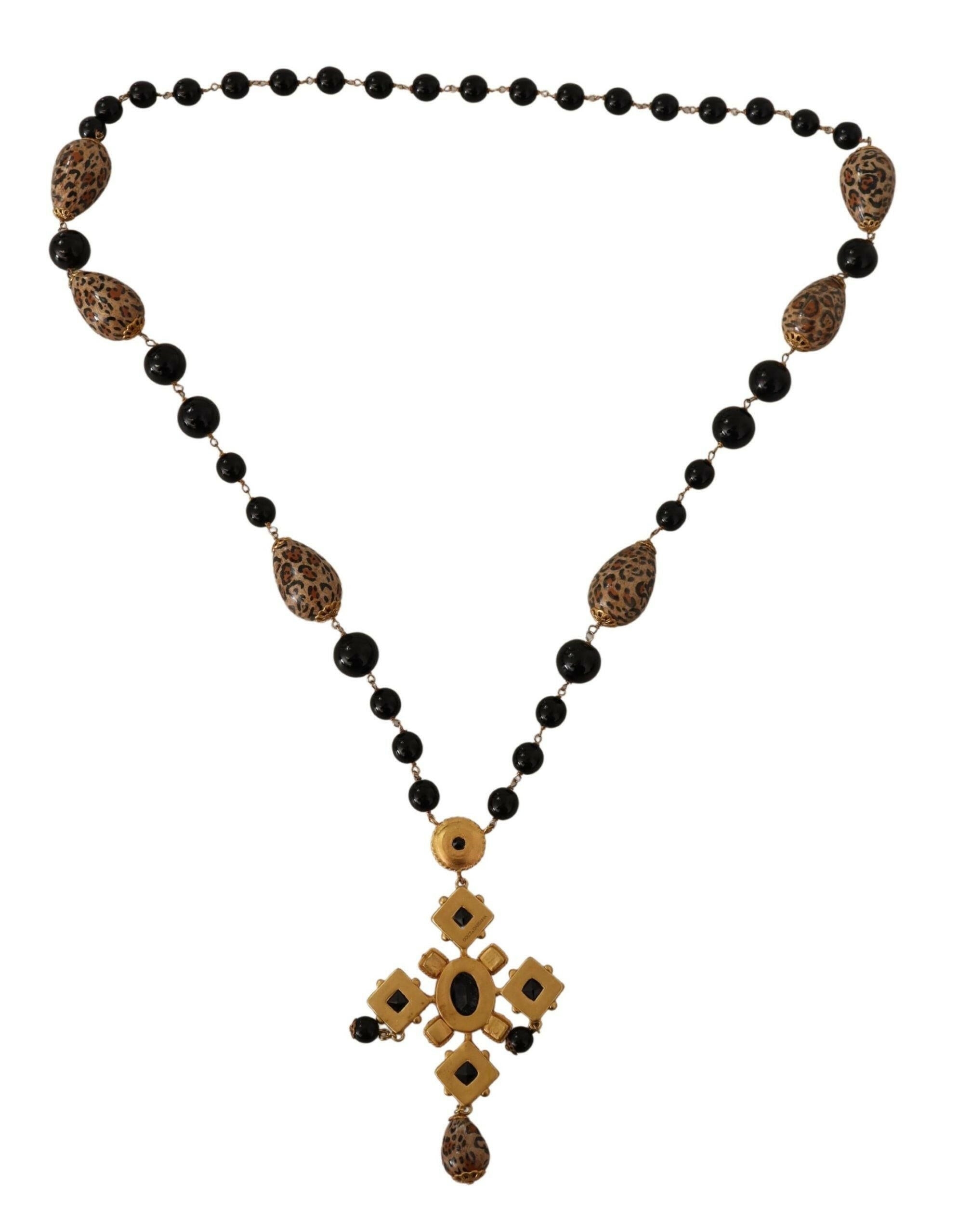 Dolce & Gabbana Elegant Charm Cross Necklace with Crystal Details.
