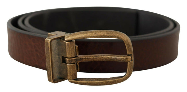 Dolce & Gabbana Brown Leather Vintage Style Brass Metal Buckle Belt - GENUINE AUTHENTIC BRAND LLC  