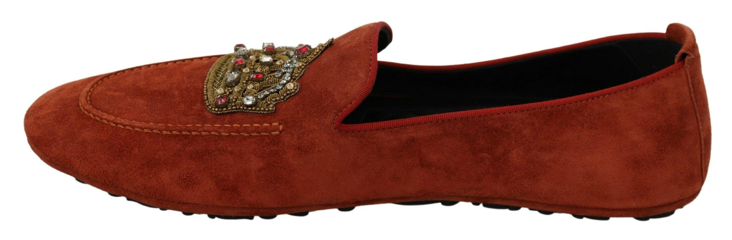 Dolce & Gabbana Orange Leather Moccasins Crystal Crown Slippers Shoes - GENUINE AUTHENTIC BRAND LLC  