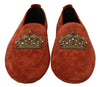 Dolce & Gabbana Orange Leather Moccasins Crystal Crown Slippers Shoes - GENUINE AUTHENTIC BRAND LLC  