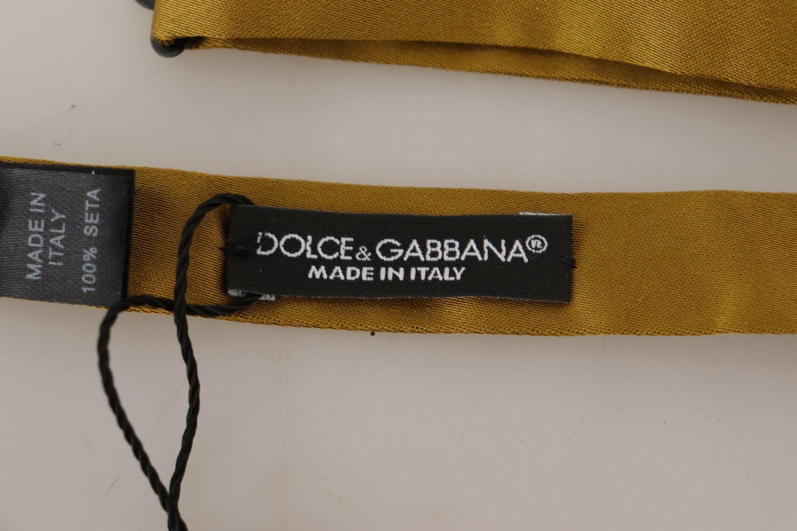 Dolce & Gabbana Elegant Mustard Yellow Silk Bow Tie.