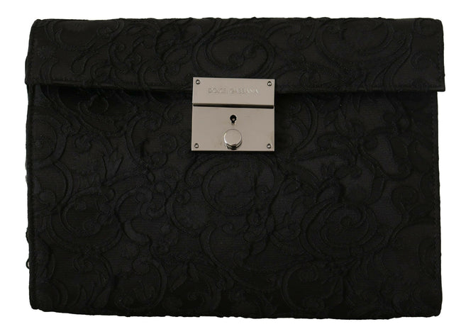 Dolce & Gabbana Black Jacquard Leather Document Briefcase Bag - GENUINE AUTHENTIC BRAND LLC  
