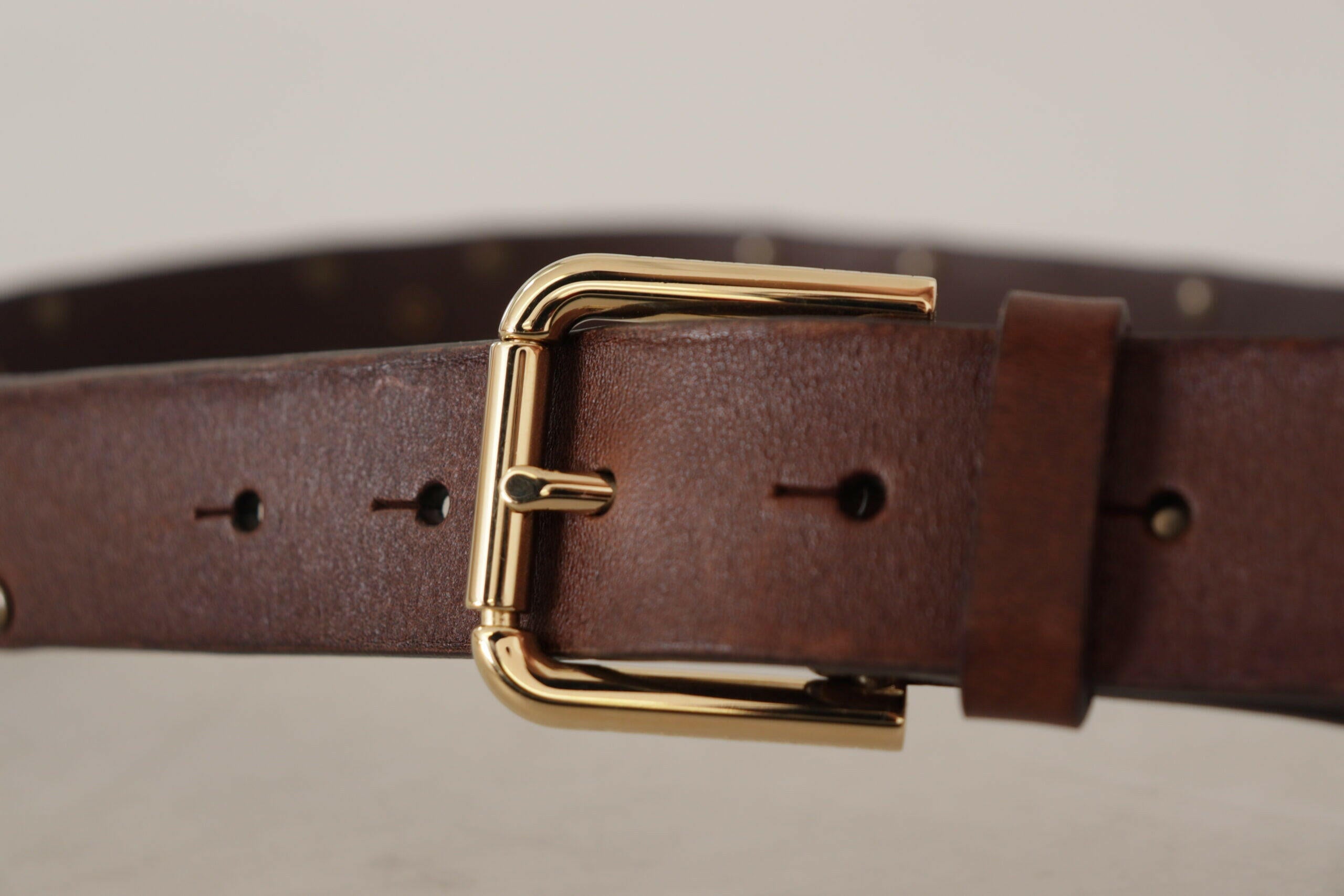 Dolce & Gabbana Brown Leather Studded Gold Tone Metal Buckle Belt - GENUINE AUTHENTIC BRAND LLC  