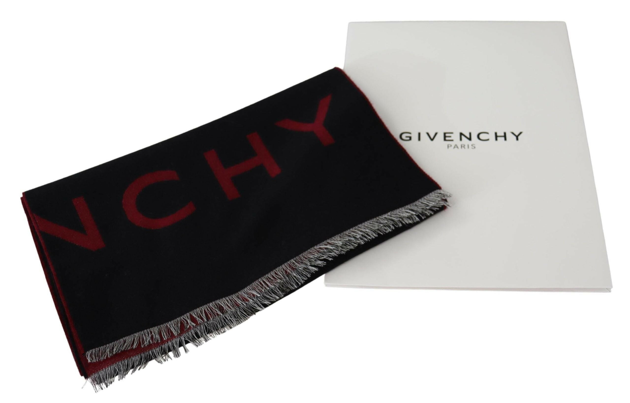 Givenchy Black Red Wool Unisex Winter Warm Wrap Scarf Shawl - GENUINE AUTHENTIC BRAND LLC  