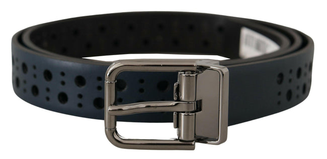 Dolce & Gabbana Navy Blue Perforated Leather Skinny Metal Buckle Belt - GENUINE AUTHENTIC BRAND LLC  