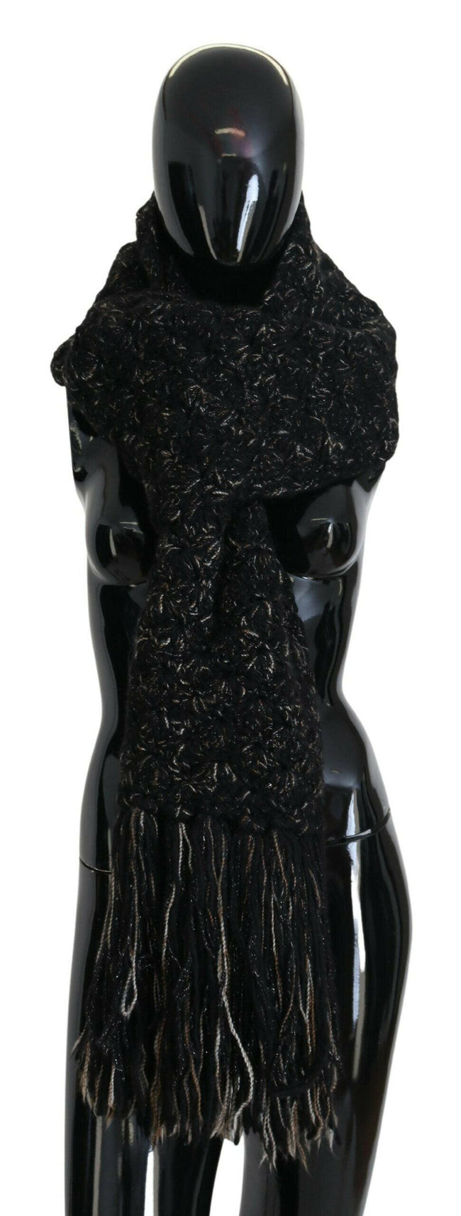 Dolce & Gabbana Black Wool Knitted Wrap Foulard Fringe Scarf - GENUINE AUTHENTIC BRAND LLC  