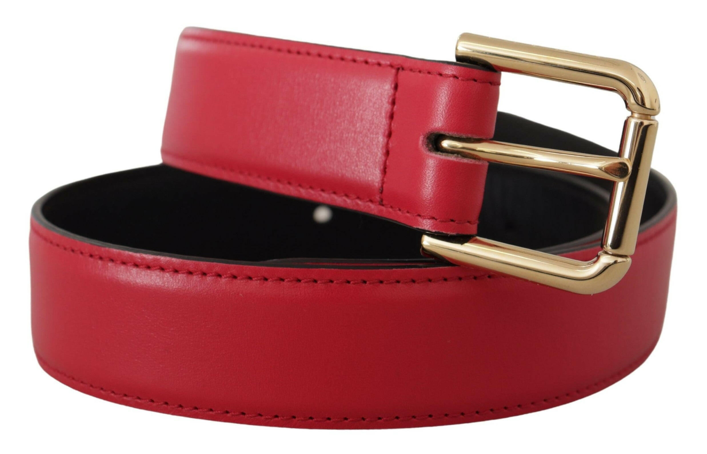 Dolce & Gabbana Red Calf Leather Gold Tone Logo Metal Buckle Belt - GENUINE AUTHENTIC BRAND LLC  