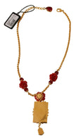 Dolce & Gabbana Gold Brass Flower Card Deck Crystal Pendant Necklace - GENUINE AUTHENTIC BRAND LLC  
