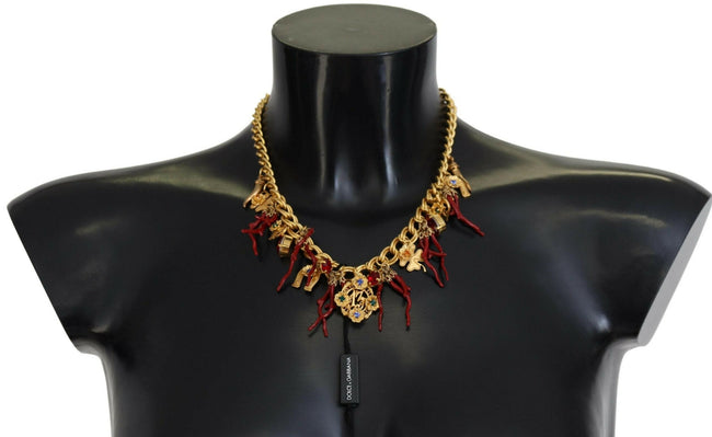 Dolce & Gabbana Gold Brass Crystal Logo Chili Statement Necklace - GENUINE AUTHENTIC BRAND LLC  