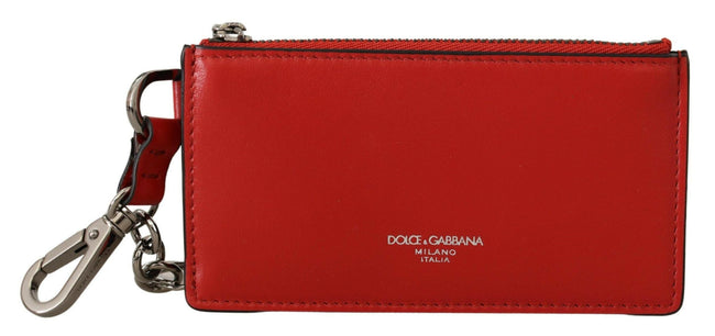 Dolce & Gabbana Red Leather Purse Silver Tone  Keychain
