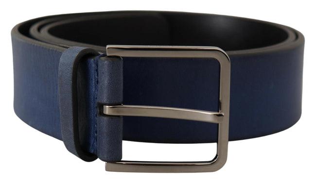 Dolce & Gabbana Blue Calf Leather Silver Metal Buckle Classic Belt - GENUINE AUTHENTIC BRAND LLC  