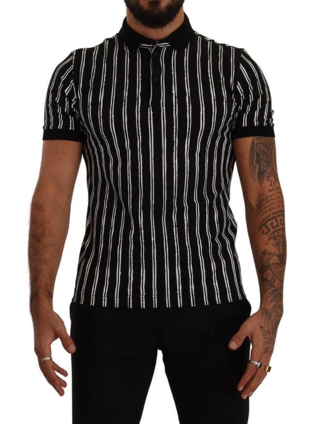 Dolce & Gabbana Black White Striped Polo Short Sleeve  T-shirt - GENUINE AUTHENTIC BRAND LLC  