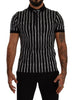 Dolce & Gabbana Black White Striped Polo Short Sleeve  T-shirt - GENUINE AUTHENTIC BRAND LLC  