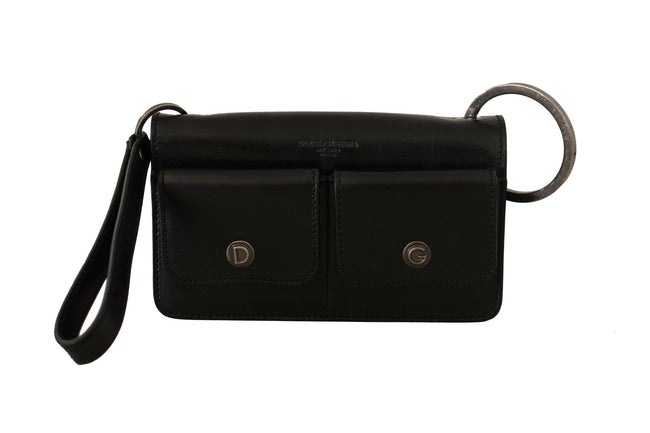 Dolce & Gabbana Black Leather Wristlet Mini Bag Card Bill Wallet - GENUINE AUTHENTIC BRAND LLC  