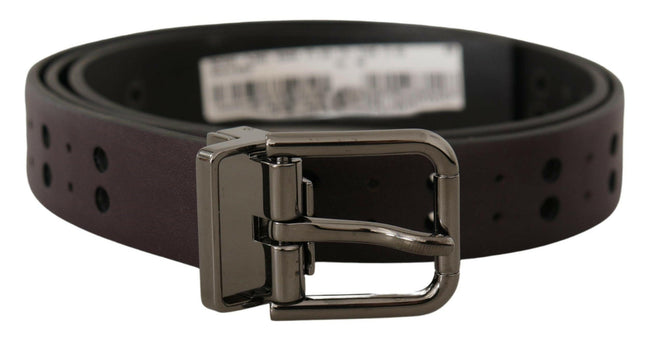 Dolce & Gabbana Burgundy Leather Perforated Metal Buckle Belt - GENUINE AUTHENTIC BRAND LLC  