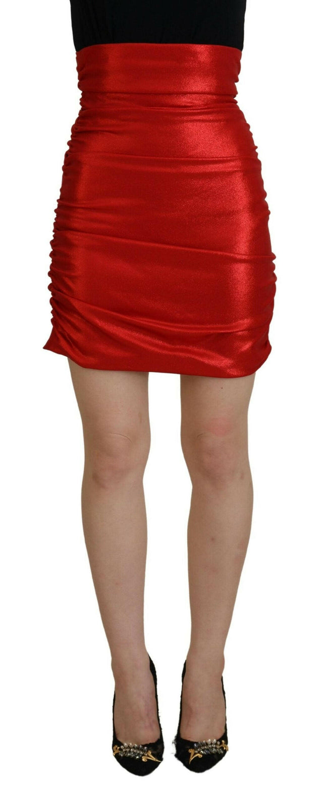 Dolce & Gabbana Metallic Red High Waist Polyester Mini Skirt - GENUINE AUTHENTIC BRAND LLC  