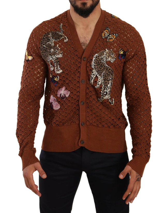 Dolce & Gabbana Brown Leopard Butterfly Cardigan Sweater - GENUINE AUTHENTIC BRAND LLC  