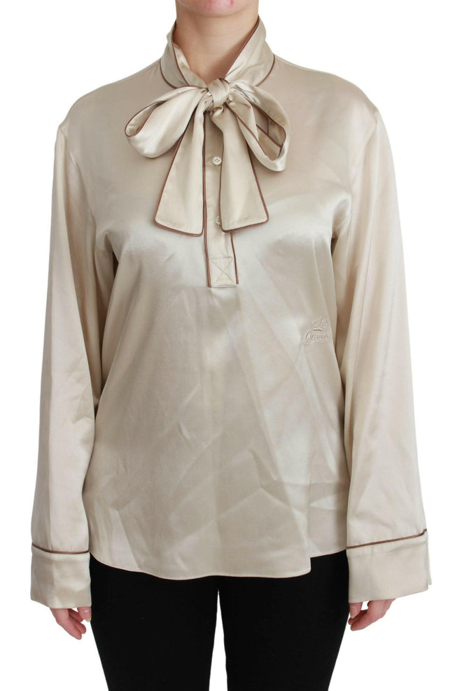 Dolce & Gabbana Beige Sleeve Top Queen Silk Satin Blouse - GENUINE AUTHENTIC BRAND LLC  