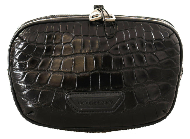 Dolce & Gabbana Black DG Logo Exotic Leather Fanny Pack Pouch Bag - GENUINE AUTHENTIC BRAND LLC  