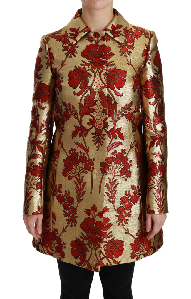 Dolce & Gabbana Red Gold Floral Brocade Cape Coat Jacket - GENUINE AUTHENTIC BRAND LLC  
