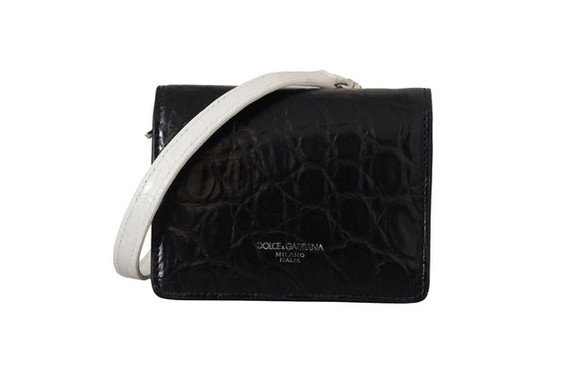 Dolce & Gabbana Blue White Caiman Leather Strap Card Holder Wallet - GENUINE AUTHENTIC BRAND LLC  