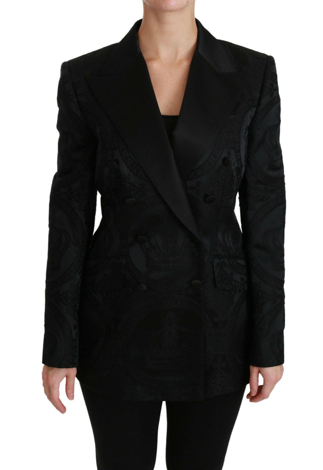 Dolce & Gabbana Black Crown Double Breasted Coat Jacket - GENUINE AUTHENTIC BRAND LLC  