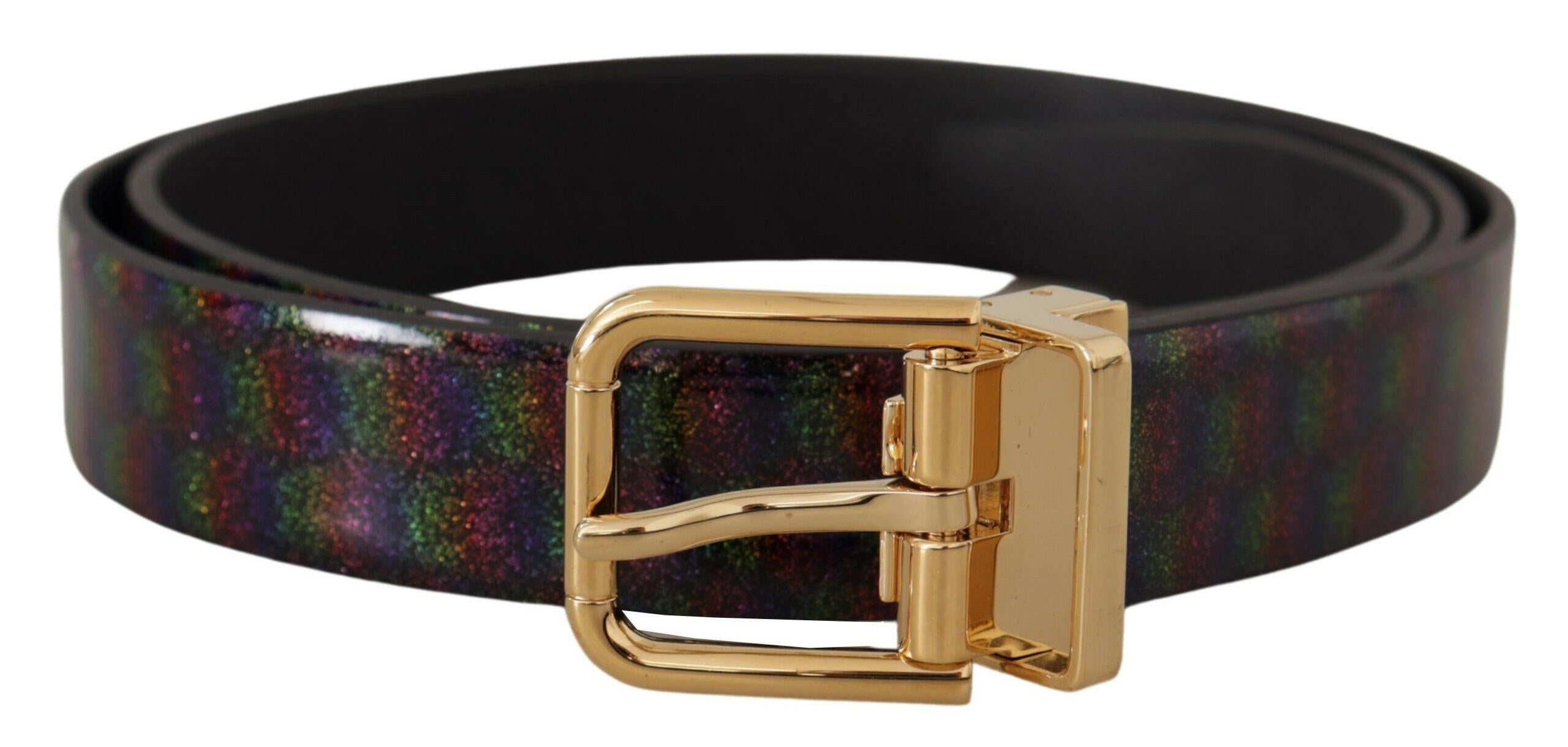 Dolce & Gabbana Black Vernice Dama Glitter Leather Gold Tone Metal Belt - GENUINE AUTHENTIC BRAND LLC  