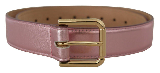 Dolce & Gabbana Metallic Pink Polished Leather Logo Metal Buckle Belt - GENUINE AUTHENTIC BRAND LLC  