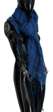 Costume National Blue Linen Shawl Foulard Fringes Scarf Costume National GENUINE AUTHENTIC BRAND LLC