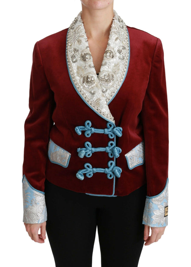 Dolce & Gabbana Red Velvet Baroque Crystal Blazer Jacket - GENUINE AUTHENTIC BRAND LLC  