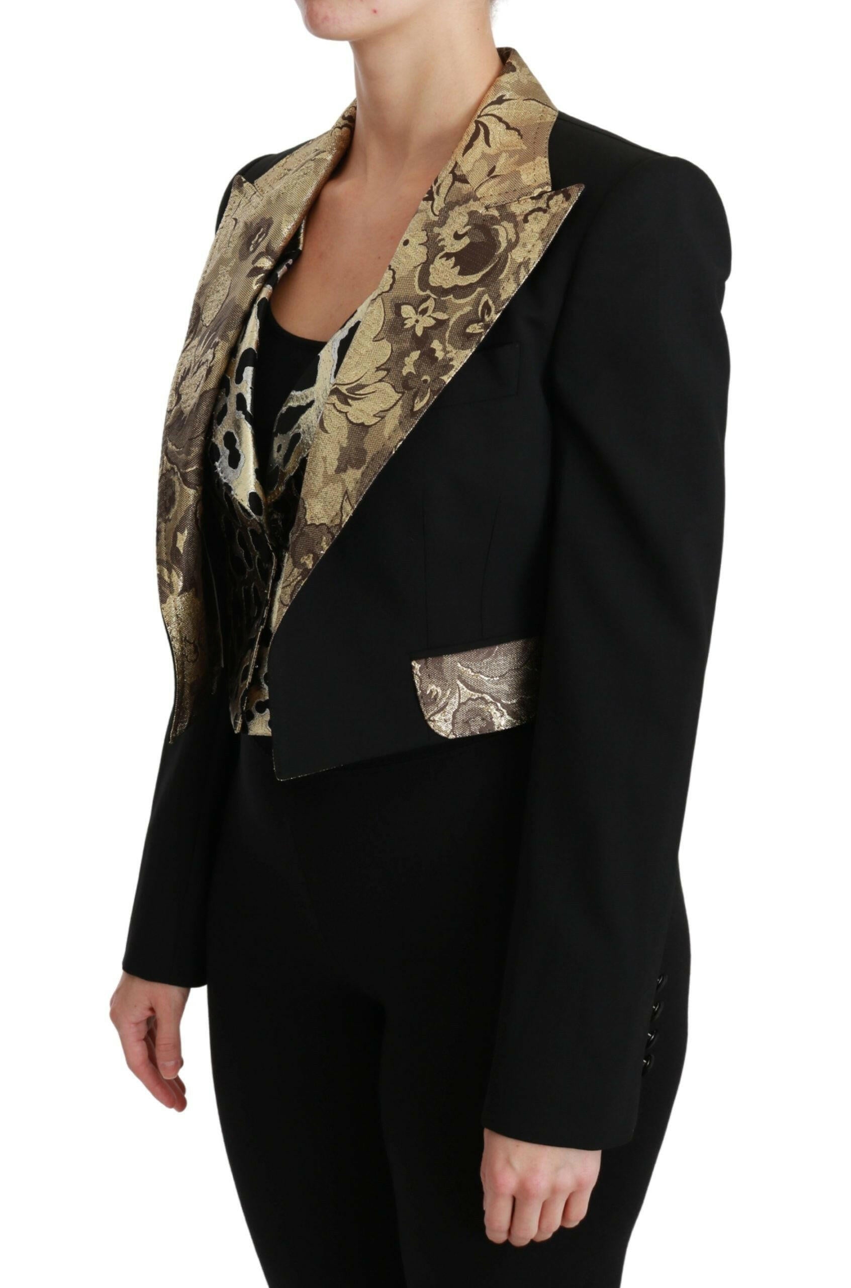 Dolce & Gabbana Black Jacquard Vest Blazer Coat Wool Jacket - GENUINE AUTHENTIC BRAND LLC  