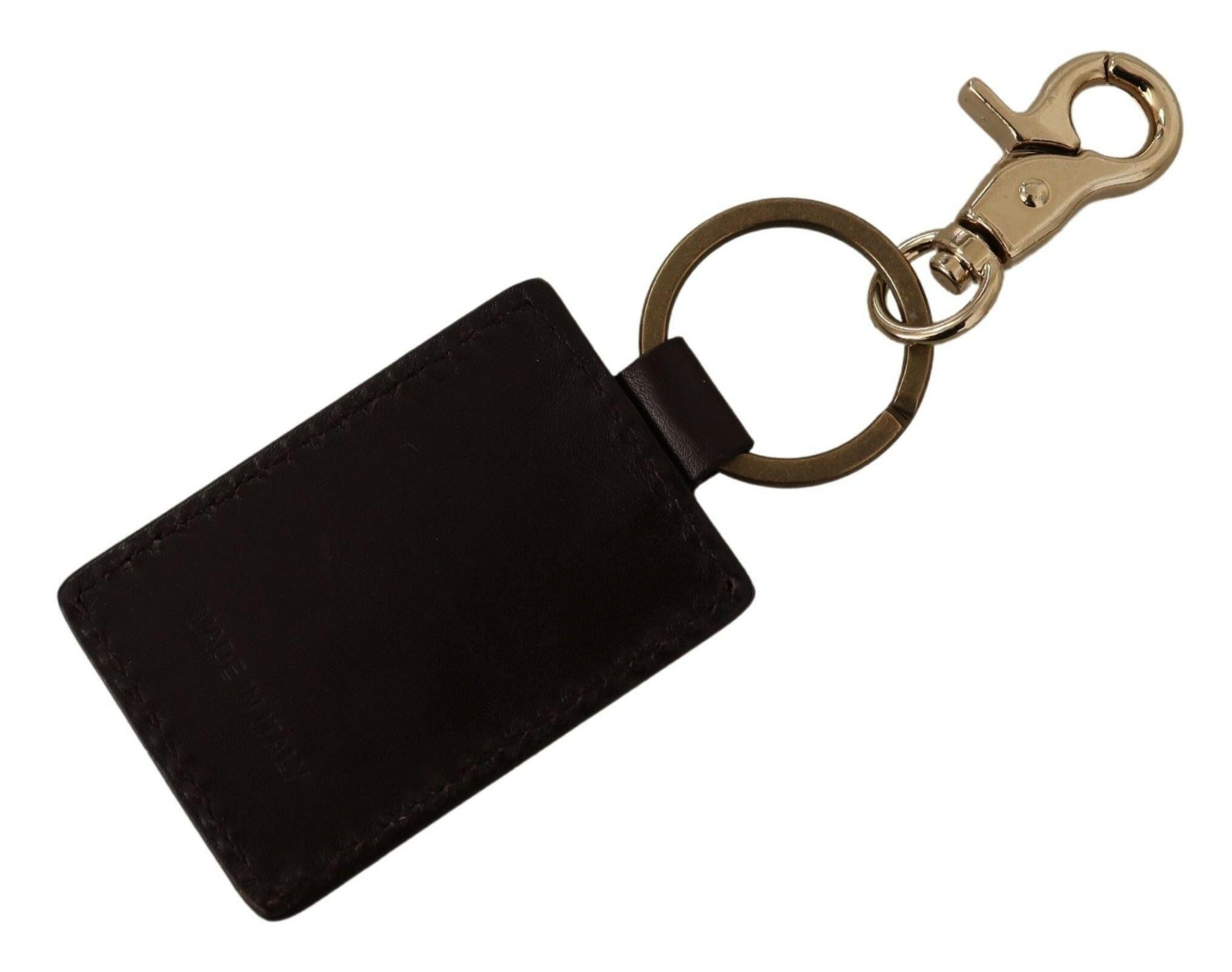 Dolce & Gabbana Brown Leather Logo Metal Ring Hook Keychain - GENUINE AUTHENTIC BRAND LLC  
