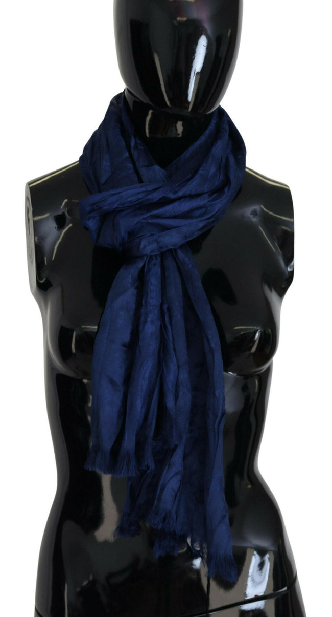 Costume National Blue Silk Shawl Foulard Fringes Scarf - GENUINE AUTHENTIC BRAND LLC  