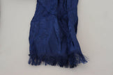 Costume National Blue Silk Shawl Foulard Fringes Scarf - GENUINE AUTHENTIC BRAND LLC  