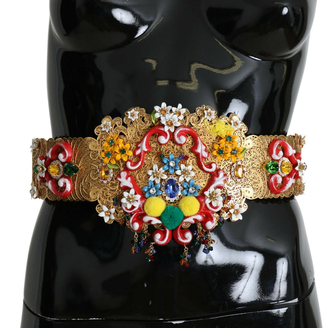 Dolce & Gabbana Embellished Floral Crystal Wide Waist Golden Belt - GENUINE AUTHENTIC BRAND LLC  
