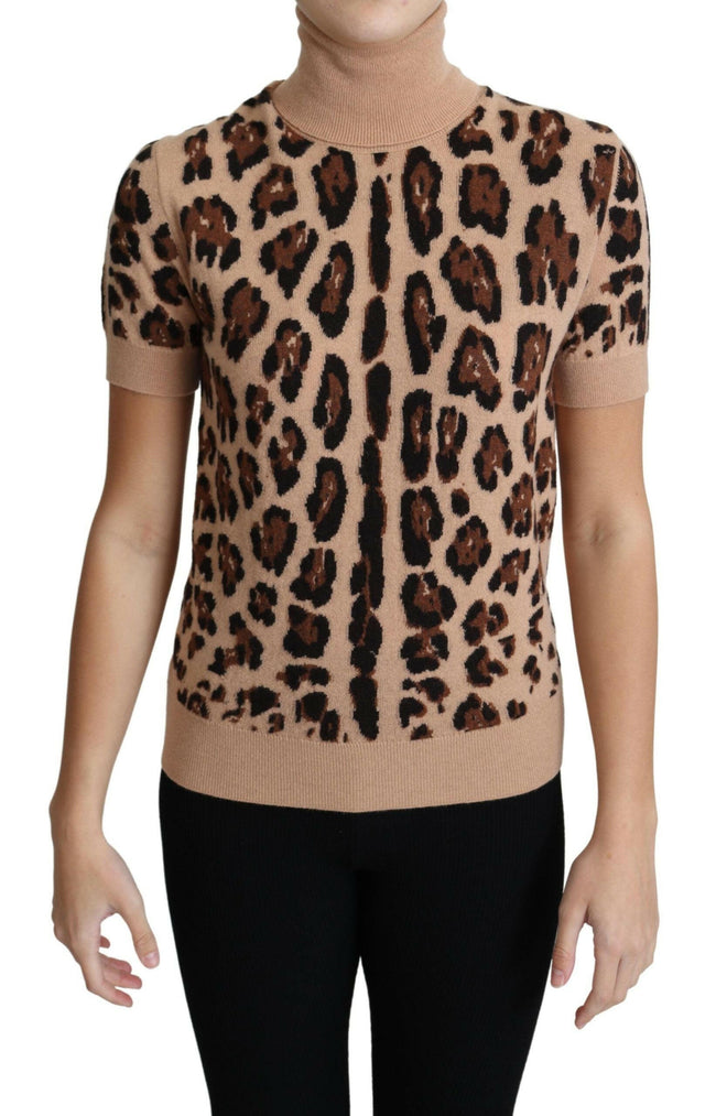 Dolce & Gabbana Beige Leopard Cashmere Print Turtleneck Top - GENUINE AUTHENTIC BRAND LLC  