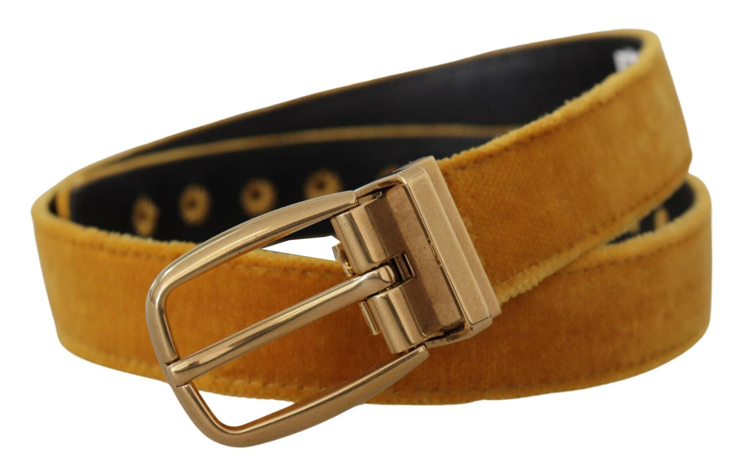 Dolce & Gabbana Mustard Velvet Gold Logo Engraved Metal Buckle Belt - GENUINE AUTHENTIC BRAND LLC  