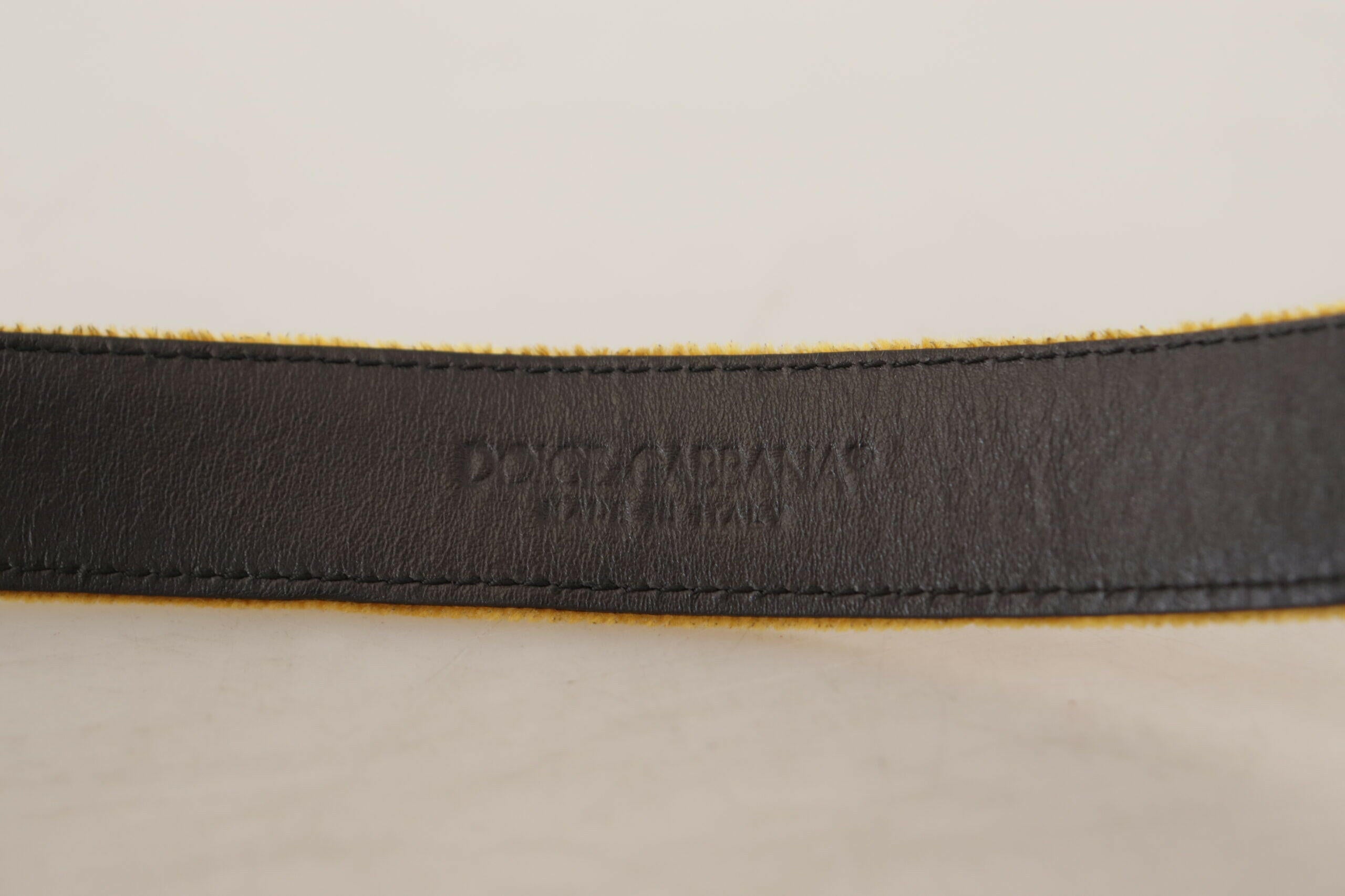 Dolce & Gabbana Mustard Velvet Gold Logo Engraved Metal Buckle Belt - GENUINE AUTHENTIC BRAND LLC  