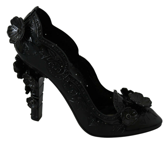Dolce & Gabbana Black Floral Crystal CINDERELLA Heels Shoes - GENUINE AUTHENTIC BRAND LLC  