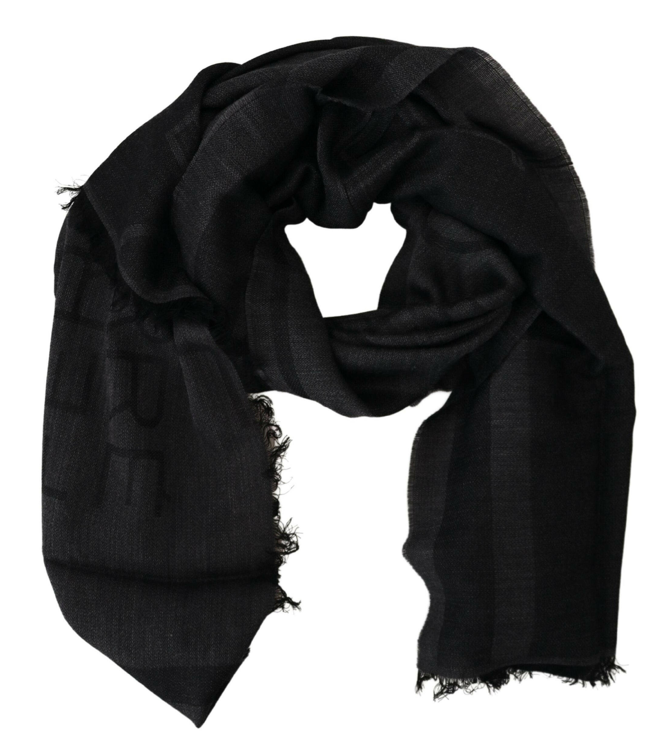 GF Ferre Black Wool Knitted Neck Wrap Shawl Fringes Scarf - GENUINE AUTHENTIC BRAND LLC  