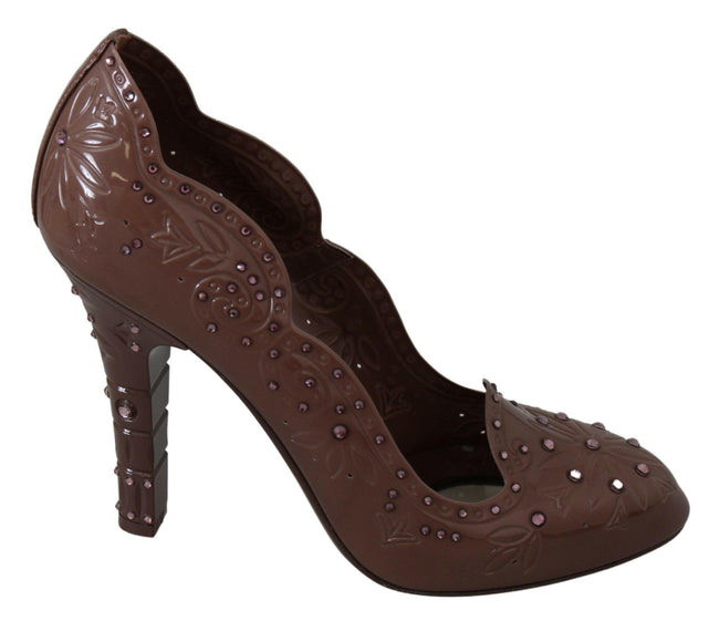 Dolce & Gabbana Brown Floral Crystal Heels CINDERELLA Shoes - GENUINE AUTHENTIC BRAND LLC  