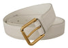 Dolce & Gabbana White Calf Leather Gold Tone Logo Metal Buckle Belt - GENUINE AUTHENTIC BRAND LLC  