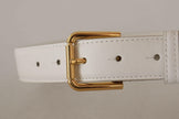 Dolce & Gabbana White Calf Leather Gold Tone Logo Metal Buckle Belt - GENUINE AUTHENTIC BRAND LLC  